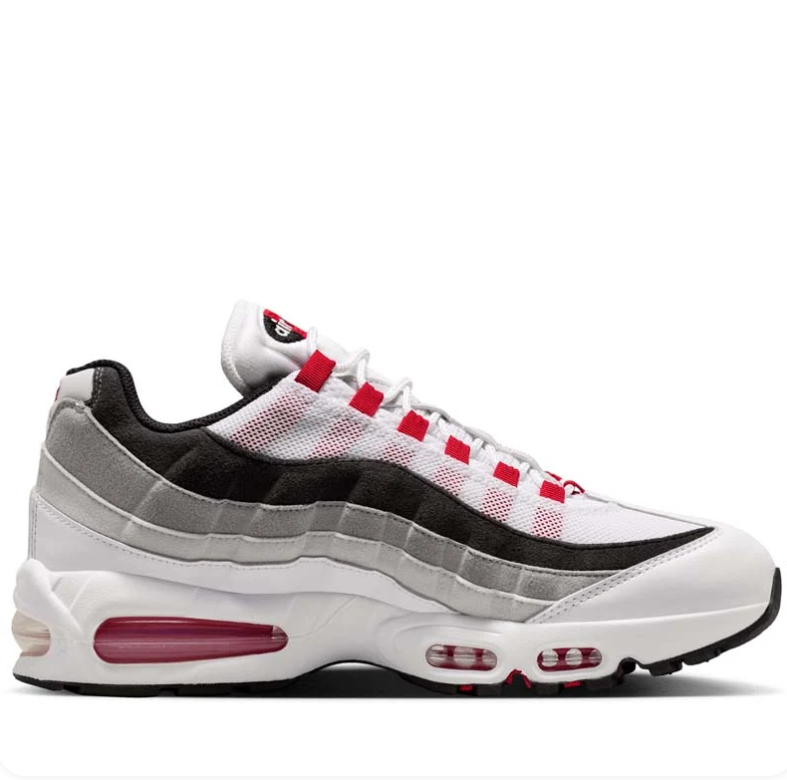 Nike Air Max 95 Sneakers - White, Gray & Red