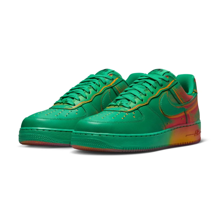 Nike Air Force 1 Low Sneakers - Green with Red & Orange Accents