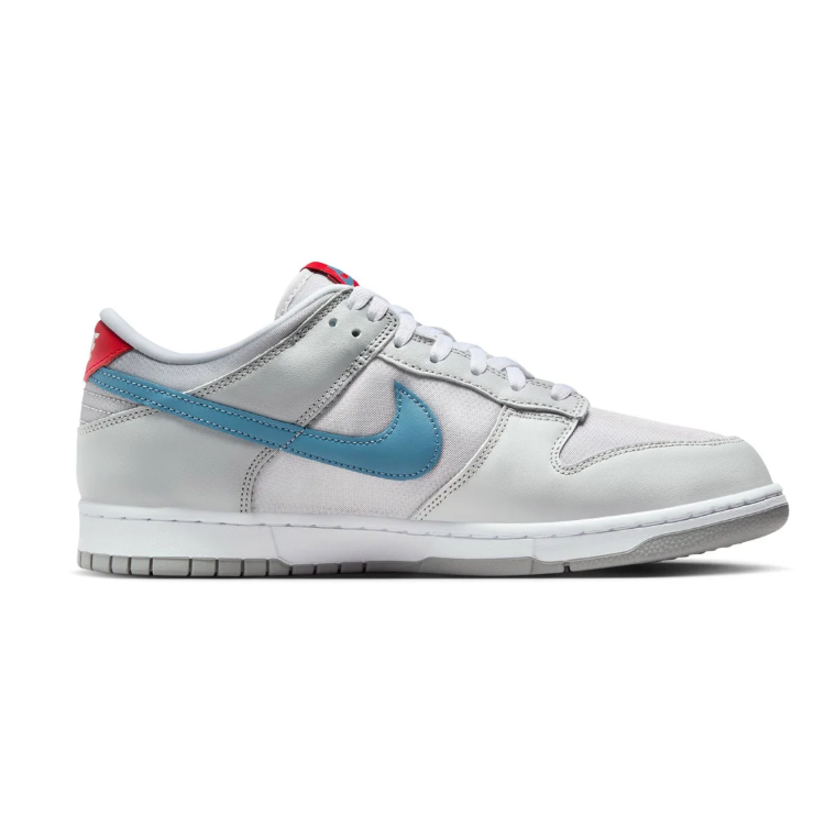 Nike Dunk Low Sneakers - Light Gray & Blue with Red Accents