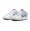 Nike Dunk Low Sneakers - Light Gray & Blue with Red Accents