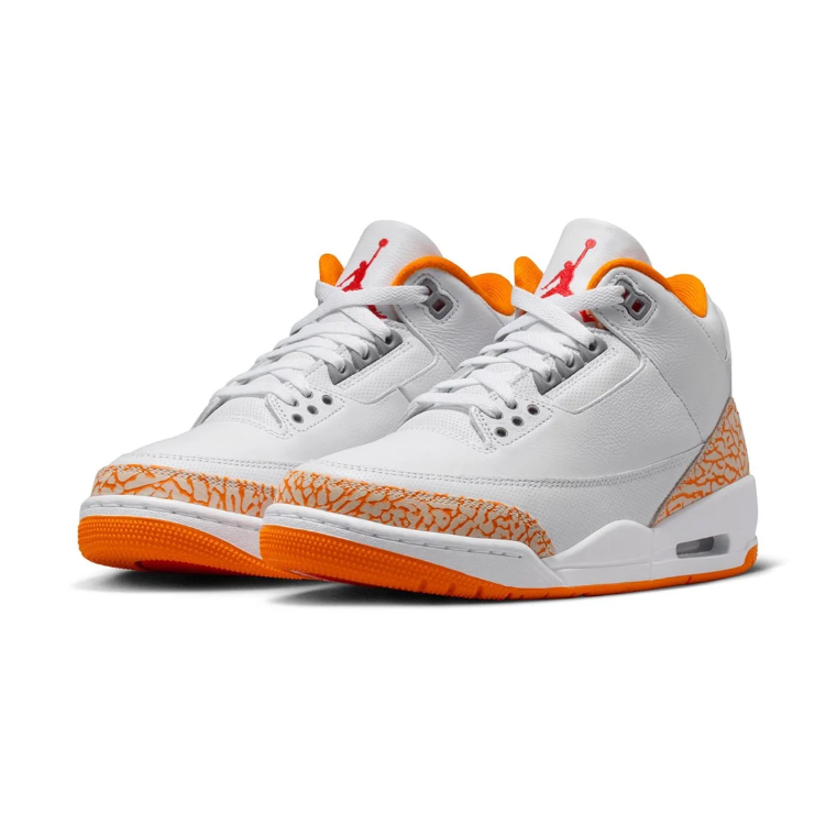 Air Jordan 3 Sneakers - White & Orange with Elephant Print