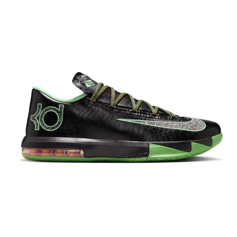 Nike KD 6 Sneakers - Black & Green with Orange Heel Accents