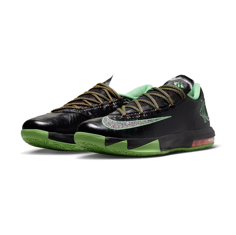 Nike KD 6 Sneakers - Black & Green with Orange Heel Accents