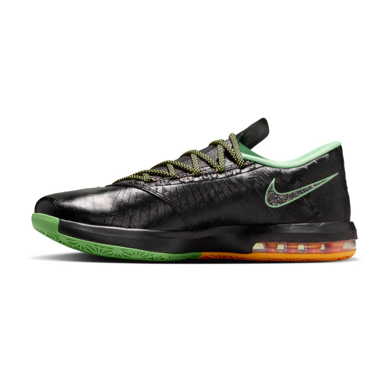 Nike KD 6 Sneakers - Black & Green with Orange Heel Accents