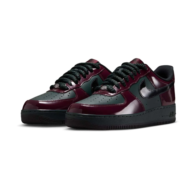 Nike Air Force 1 Low Sneakers - Glossy Burgundy & Dark Green