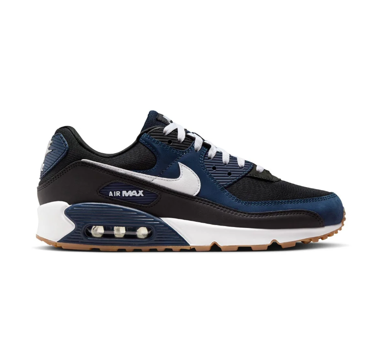 Nike Air Max 90 Sneakers - Black & Navy with Gum Sole