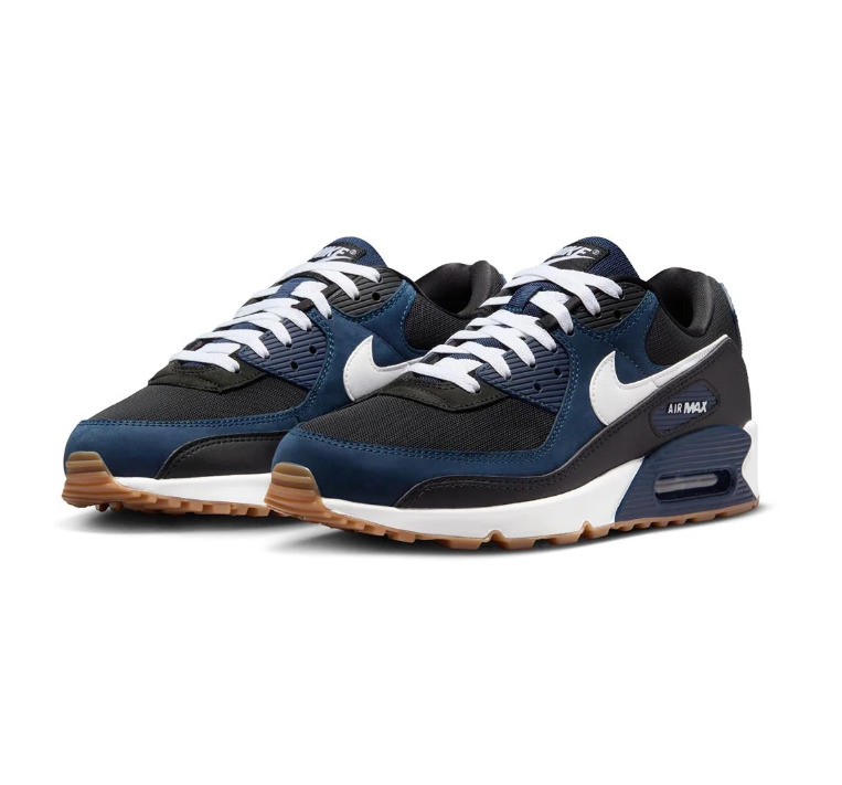 Nike Air Max 90 Sneakers - Black & Navy with Gum Sole