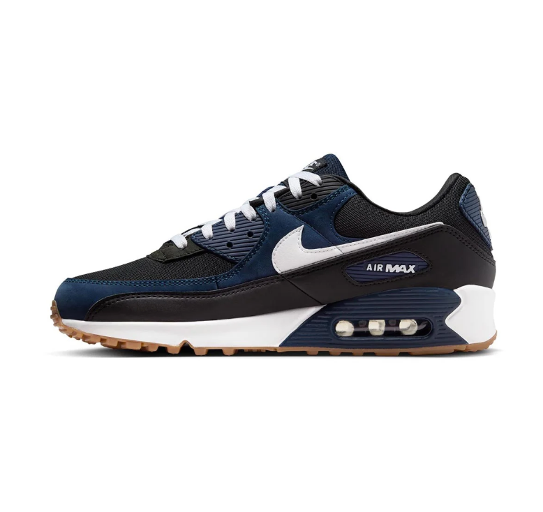 Nike Air Max 90 Sneakers - Black & Navy with Gum Sole